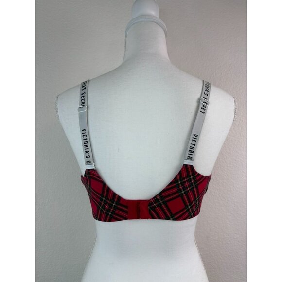 Victoria's Secret 36DD red plaid push up t-shirt bra logo strap underwire - Picture 4 of 6